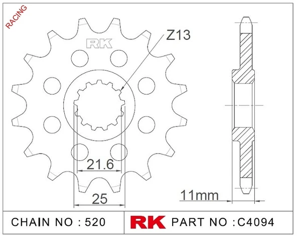 RK C4094-16-2Q Çelik Ön Dişli ürün görseli