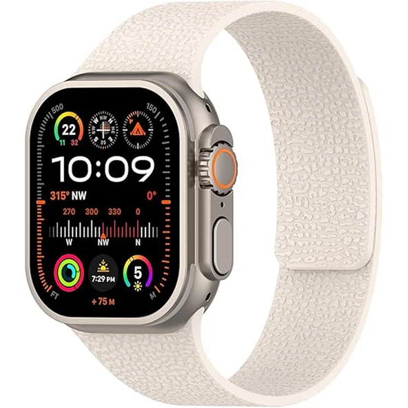 Apple Watch 2-3-4-5-6-7-8-10 & SE Uyumlu Manyetik Desenli Spor Silikon Kordon (38/40/41 & 42 mm)  Starlight