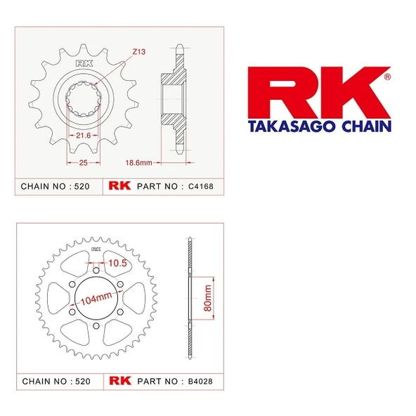 RK Kawasaki ZR 750 16/45T Ön Arka Dişli Set 04-11 ürün görseli