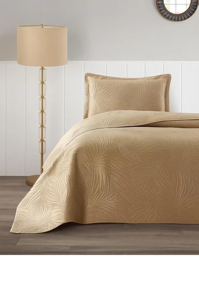 Münih Tek Kişilik Lüks Kadife 180x240 cm Yatak Örtüsü Bej ürün görseli