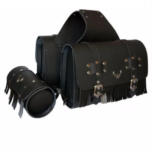 Chopper Deri Yan Heybe Çanta Siyah (Sosis Çanta Hediyeli) ürün görseli