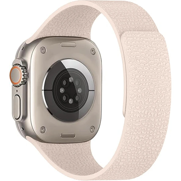 Apple Watch 2-3-4-5-6-7-8-10 SE Ultra Uyumlu Manyetik Desenli Spor Silikon Kordon (42/44/45/46/49)  Pudra - 2