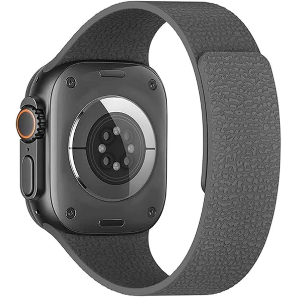 Apple Watch 2-3-4-5-6-7-8-10 & SE Uyumlu Manyetik Desenli Spor Silikon Kordon (38/40/41 & 42 mm)  Füme - 2
