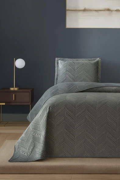 Paris Tek Kişilik Lüks Kadife 180x240 cm Yatak Örtüsü Koyu Yeşil ürün görseli