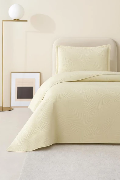 Münih Tek Kişilik Lüks Kadife 180x240 cm Yatak Örtüsü Krem ürün görseli