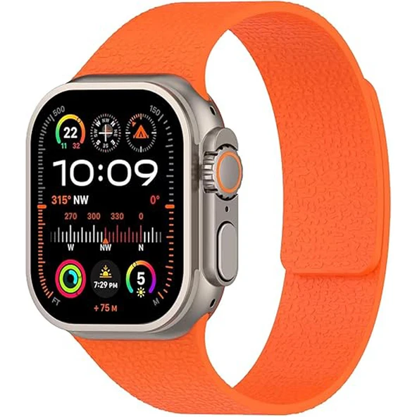 Apple Watch 2-3-4-5-6-7-8-10 SE Ultra Uyumlu Manyetik Desenli Spor Silikon Kordon (42/44/45/46/49)  Turuncu ürün görseli 1