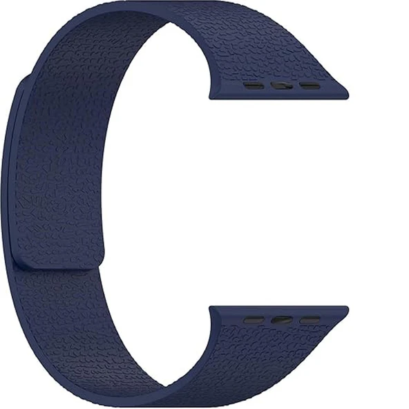 Apple Watch 2-3-4-5-6-7-8-10 & SE Uyumlu Manyetik Desenli Spor Silikon Kordon (38/40/41 & 42 mm)  Lacivert - 3