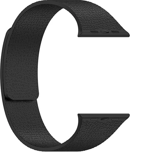 Apple Watch 2-3-4-5-6-7-8-10 SE Ultra Uyumlu Manyetik Desenli Spor Silikon Kordon (42/44/45/46/49)  Siyah - Resim 3