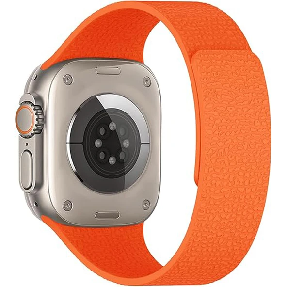 Apple Watch 2-3-4-5-6-7-8-10 SE Ultra Uyumlu Manyetik Desenli Spor Silikon Kordon (42/44/45/46/49)  Turuncu - Resim 2