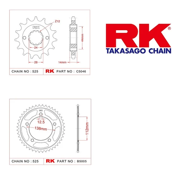 RK Honda Vt 750 C Shadow 17/42T Ön Arka Dişli Set 525 02-08 ürün görseli