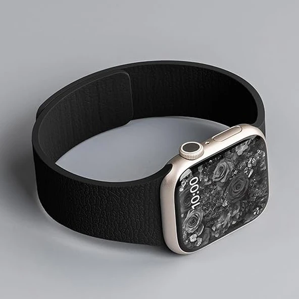 Apple Watch 2-3-4-5-6-7-8-10 SE Ultra Uyumlu Manyetik Desenli Spor Silikon Kordon (42/44/45/46/49)  Siyah - Resim 4