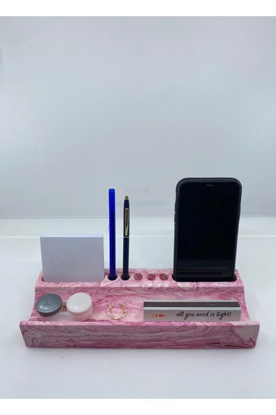 Mermer Desenli Beton Ev Ofis Masa Düzenleyici Kalemlik Organizer Pembe - 1