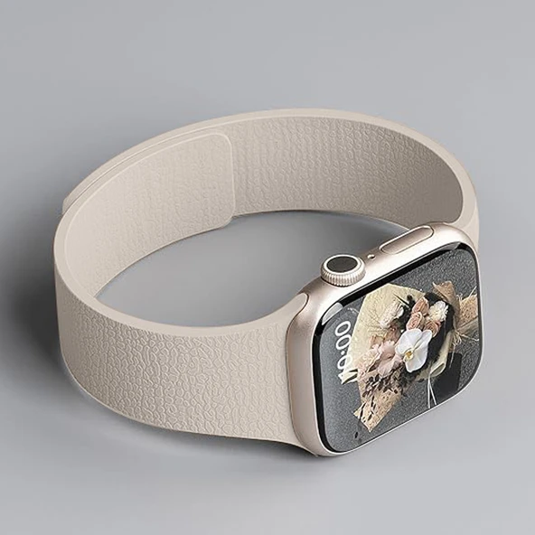 Apple Watch 2-3-4-5-6-7-8-10 & SE Uyumlu Manyetik Desenli Spor Silikon Kordon (38/40/41 & 42 mm)  Starlight - 4