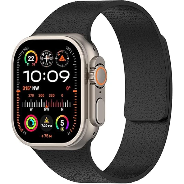 Apple Watch 2-3-4-5-6-7-8-10 SE Ultra Uyumlu Manyetik Desenli Spor Silikon Kordon (42/44/45/46/49)  Siyah ürün görseli