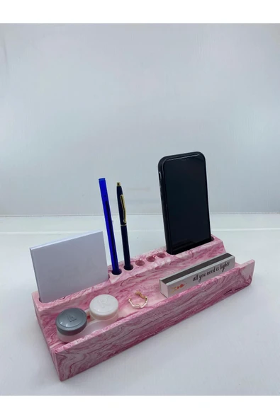 Mermer Desenli Beton Ev Ofis Masa Düzenleyici Kalemlik Organizer Pembe - 2