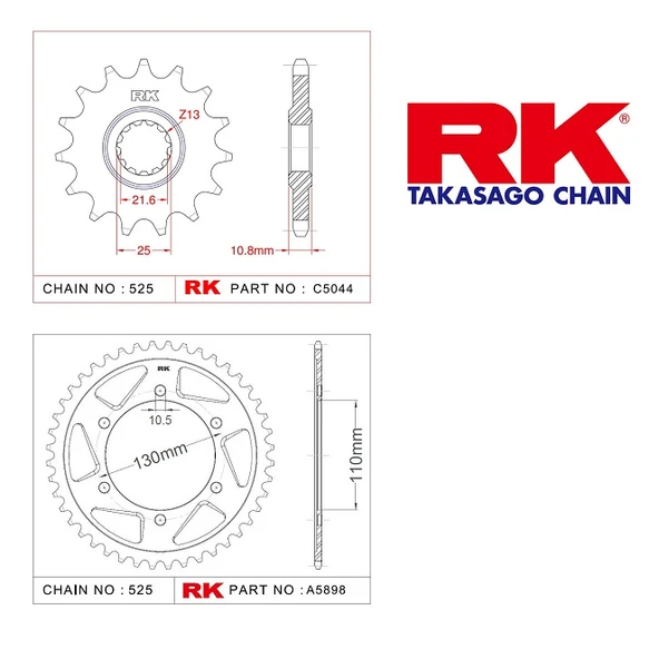 RK Yamaha YZF-R6 16/45T Ön Arka Dişli Set 525 06-20 ürün görseli