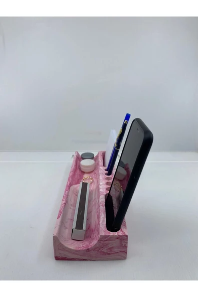Mermer Desenli Beton Ev Ofis Masa Düzenleyici Kalemlik Organizer Pembe - 5