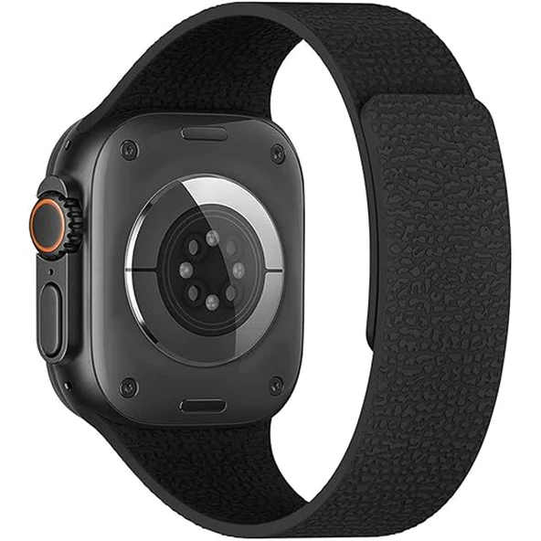 Apple Watch 2-3-4-5-6-7-8-10 SE Ultra Uyumlu Manyetik Desenli Spor Silikon Kordon (42/44/45/46/49)  Siyah - Resim 2
