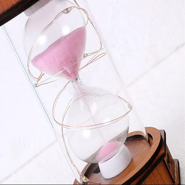 Işıklı Dekoratif Ahşap Kum Saati Dekoratif Hediyelik - Resim 2