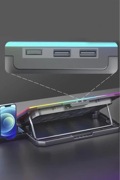 CF-04 Ayarlanabilir Dizüstü Bilgisayar Rgb Soğutma Fanı Siyah - 6