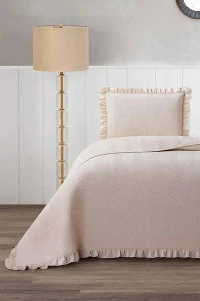 Dubai Elyaf Dolgulu Tek Kişilik 180x240 Cm Yatak Örtüsü Bej ürün görseli