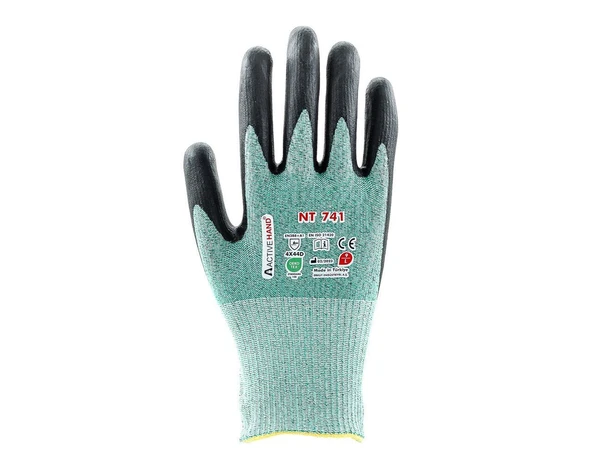 Köpük Nitril Kaplı Polyester Çift İplik Kesilmeye Dayanıklı Eldiven NT 741 GR/SY NO:10