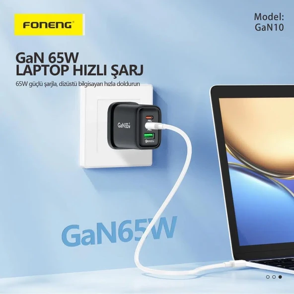 Foneng GaN10 65W 2xType-C 1x USB 3 Girişli Type-C to Type-C Kablo Set - 5