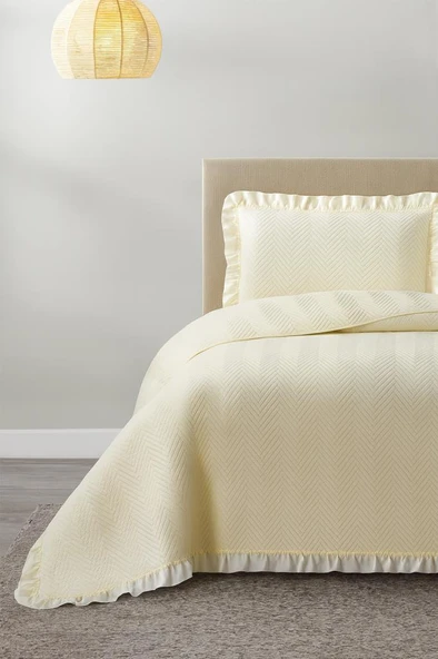 Dubai Elyaf Dolgulu Tek Kişilik 180x240 Cm Yatak Örtüsü Krem ürün görseli