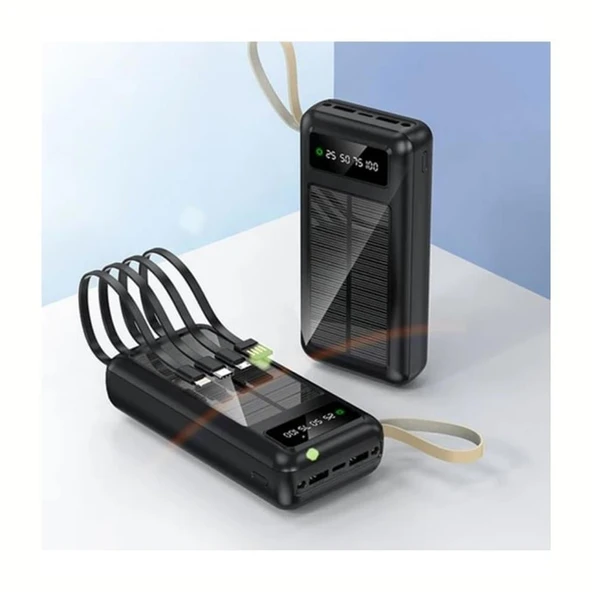 30.000mAh Solar Panelli Dijital Göstergeli Çoklu Kablolu Taşınabilir 22.5W Hızlı Şarjlı Powerbank - Resim 3