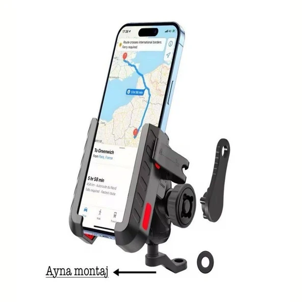 Titreşim Engelleyici 360° Döner Motosiklet Telefon Tutucu, Gidon Bağlantılı, 4”-6.9” Uyumlu Dayanıklı Tutacak ürün görseli