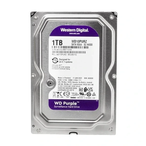 Western Digital Purple Wd10purz 1 Tb Sata 6gb/s 7-24 Güvenlik Harddisk