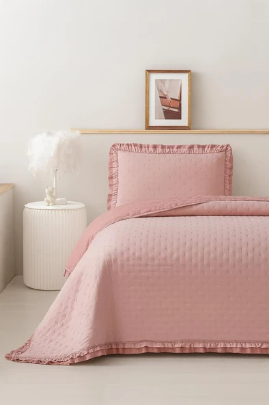 Lisbon Elyaf Dolgulu Tek Kişilik 180x240 Cm Yatak Örtüsü Pudra ürün görseli