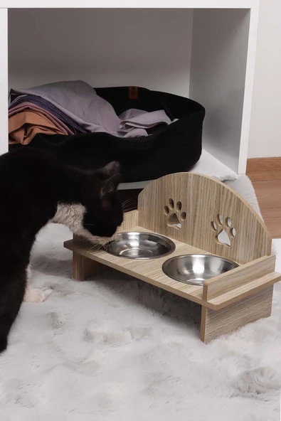 Alas Gri Keçe Kedi Ve Köpek Evi Yatağı-mama Kabı 2 Kaseli Kedi-köpek Suluk,mamalık Paspas Seti - 3