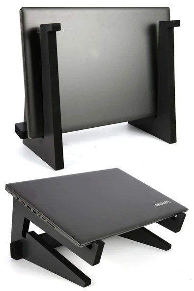 Ayarlanabilir Kademeli Ahşap Laptop Standı Notebook Yükseltici Macbook Tutucu 13" 14" 15" 16" 17" - 1