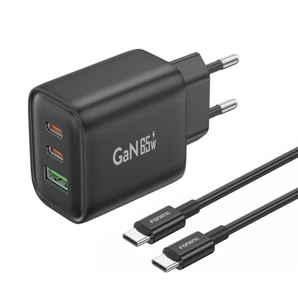 Foneng GaN10 65W 2xType-C 1x USB 3 Girişli Type-C to Type-C Kablo Set - 1