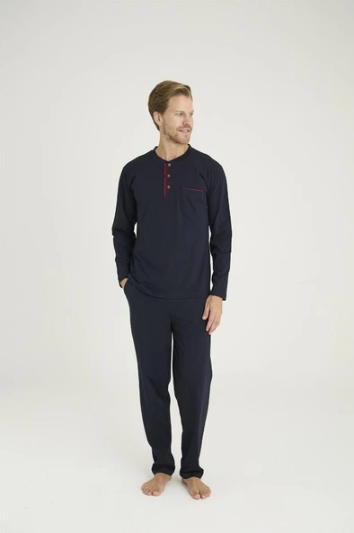 Battal Kly Patlı Uzun Kol Büyük Beden Erkek Pijama Takım - Resim 4