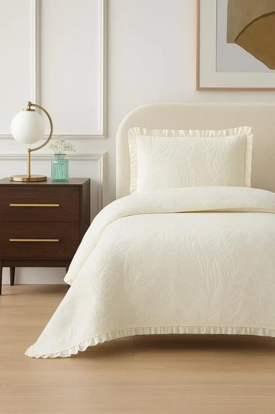 Madrid Elyaf Dolgulu Tek Kişilik 180x240 Cm Yatak Örtüsü Krem ürün görseli