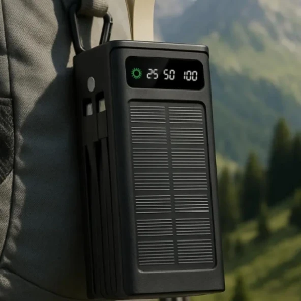 30.000mAh Solar Panelli Dijital Göstergeli Çoklu Kablolu Taşınabilir 22.5W Hızlı Şarjlı Powerbank Kamp Uyumlu Dayanıklı - Resim 3