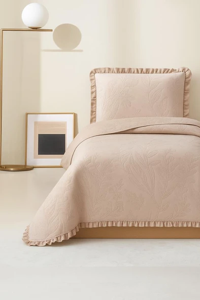 Madrid Elyaf Dolgulu Tek Kişilik 180x240 Cm Yatak Örtüsü Bej ürün görseli