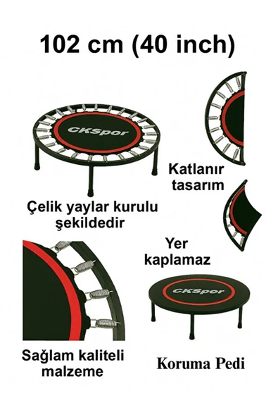 102CM Katlanabilir Trambolin – Taşınabilir Egzersiz Kırmızı Trambolini - 2