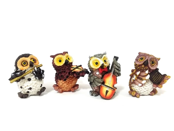 Müzisyen Baykuşlar Biblo 4'lü Set Dekoratif Hediyelik ürün görseli 1