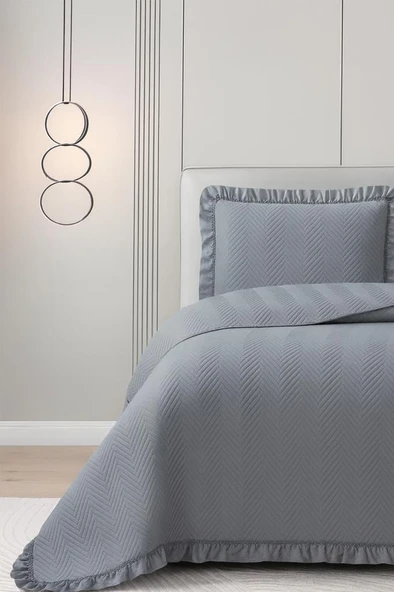 Dubai Elyaf Dolgulu Tek Kişilik 180x240 Cm Yatak Örtüsü Koyu Gri ürün görseli