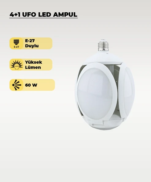 60W UFO 4+1 Kanatlı Ampul 6500K Beyaz Işık ürün görseli