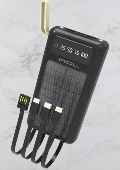 30.000mAh Solar Panelli Dijital Göstergeli Çoklu Kablolu Taşınabilir 22.5W Hızlı Şarjlı Powerbank - Resim 5
