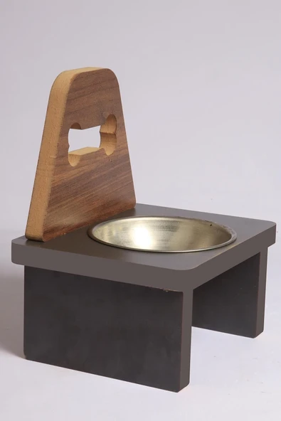 Ahşap Kedi Köpek Mama Su Kabı Standı Metal Suluk Mamalık Çelik Kaseli Evcil Hayvan Kemik Desenli - 2