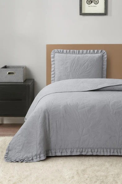 Madrid Elyaf Dolgulu Tek Kişilik 180x240 Cm Yatak Örtüsü Gri ürün görseli
