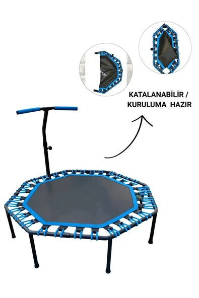 Sekizgen Katlanabilir Trambolin – Ev Tipi Katlanır Zıplama Mavi Trambolin
