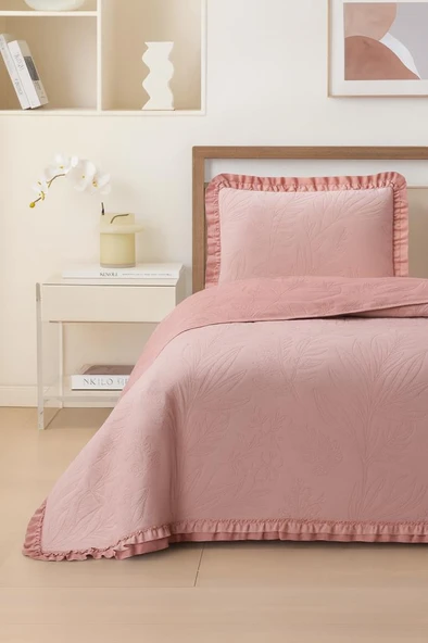 Madrid Elyaf Dolgulu Tek Kişilik 180x240 Cm Yatak Örtüsü Pudra ürün görseli