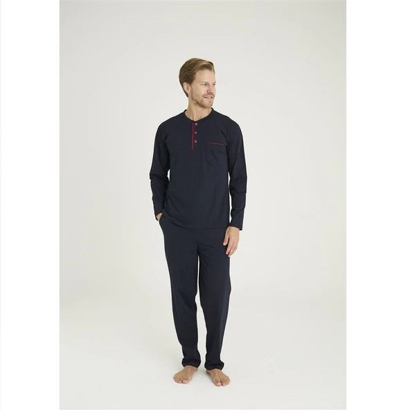 Battal Kly Patlı Uzun Kol Büyük Beden Erkek Pijama Takım - Resim 2