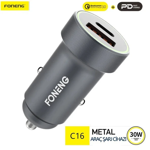 Foneng C16 30W Type-C + USB Araç içi Şarj Adaptörü - 2
